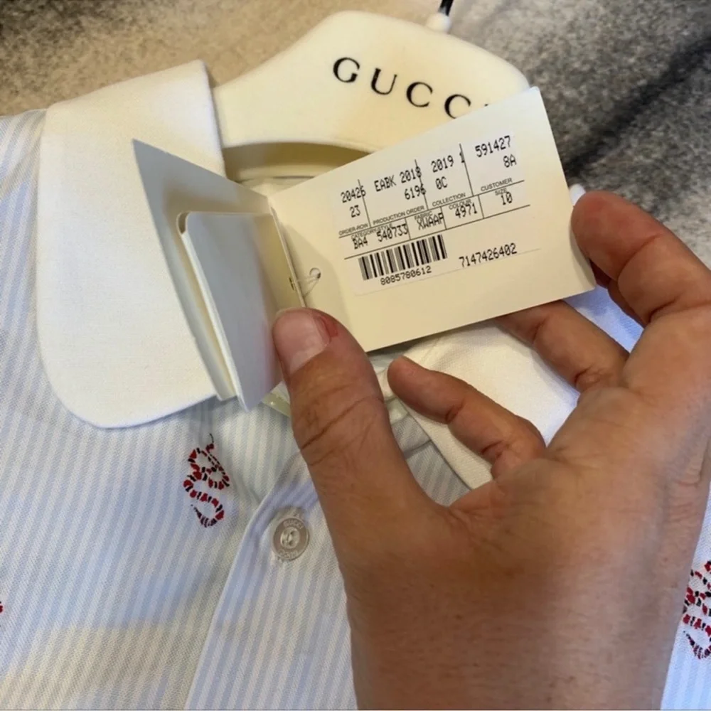 Gucci Kingsnake Logo Embroidered Button Down Kids Shirt Oxford
